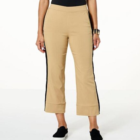 Wynne Layers Brown Black Flare Crop Ankle Pull On Pants Size 10 - Picture 1 of 1
